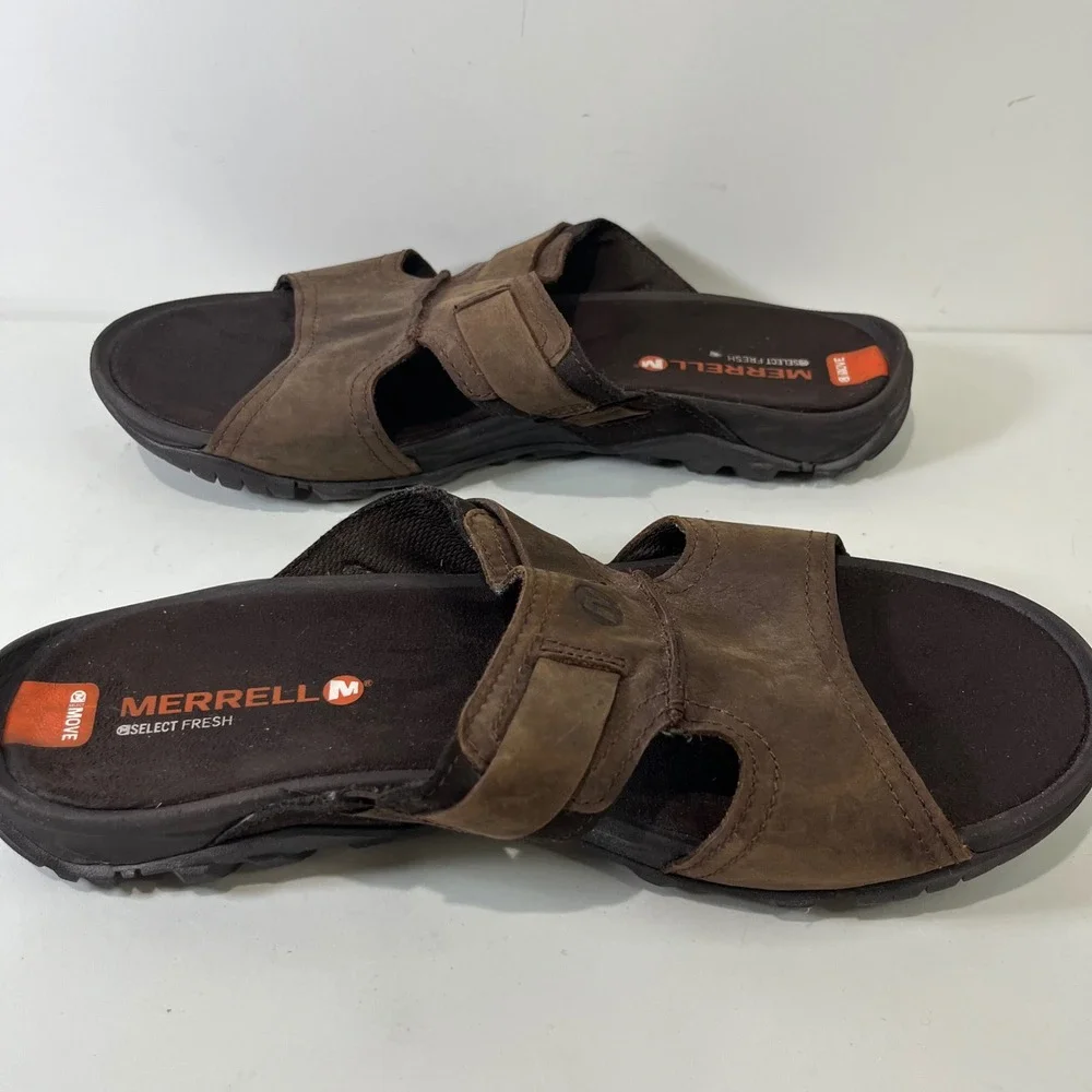 Merrell Telluride Brown Leather Slide Sandals Mens 11 M Select Fresh M Move Gorp